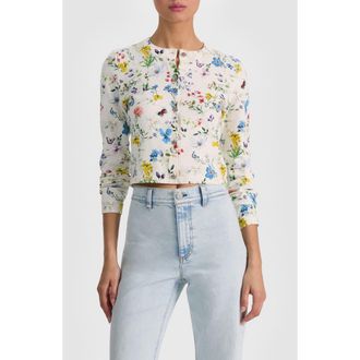 Alice & Olivia Carson Floral Cotton Blend Cardigan in Twisting Vines Off White at Nordstrom, Size X-Small