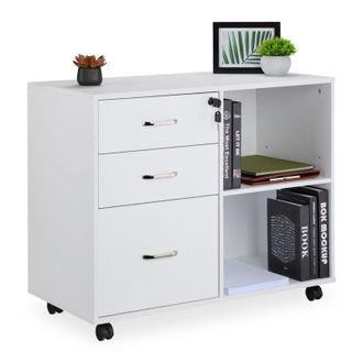 Relaxdays Relaxdays - Mobile Filing Cabinet, 3 Drawers, 2 Shelves, hwd: 66 x 80 x 40 cm, 4 Wheels, Lockable, Office Storage, White