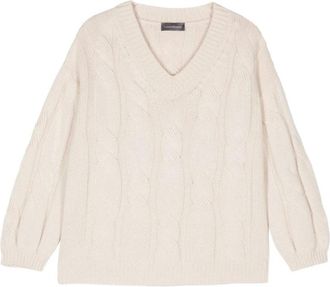 Lorena Antoniazzi Beige Cable-Knit Sweater - Dames - V-hals truien - Beige - L - Wol - Truien & Vesten