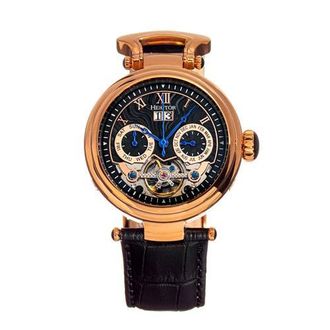 Heritor Ganzi Semi-Skeleton Leather-Band Watch in Rose Gold/black at Nordstrom