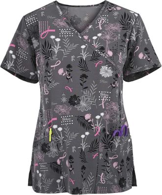 Generic Cute Scrubs Uniforms for Women Uniform Cat Grooming Cute Printed Nurses Uniform Lace up Nurses Scrubs Top Short Sleeve Beauty Tunics Tops Spa Salon Wo