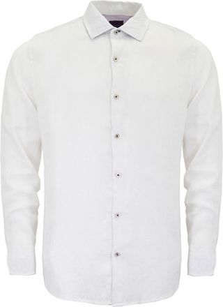 Lords of Harlech Uomo Solid Long Sleeve Fine Linen Shirt in Laurent White at Nordstrom, Size Xx-Large