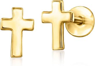 RS Pure by Ross-Simons 14kt Yellow Gold Cross Flat-Back Stud Earrings