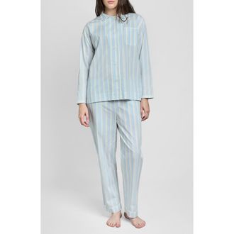 Sleepy Jones Bishop Pajama Set in Blue & Cream Double Stripe at Nordstrom, Size X-Large