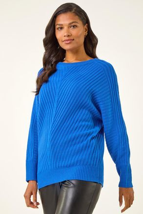 Roman Ribbed Chevron Print Batwing Jumper