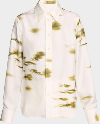 Ferragamo Blossom Flower Silk Twill Blouse