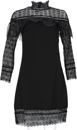 NJ Couture Fitted Mini Dress with Lace Detailing and Ruffle Accents