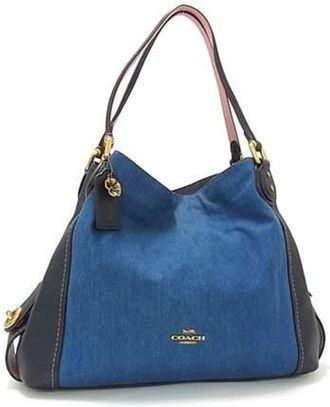 Coach Blue Denim Leather Handbag Shoulder Bag Tote Bag (Pre-Owned)