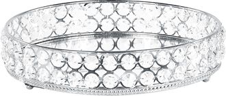 Beliani Bandeja Decorativa De Vidrio Espejado Hierro Plateado Pedrer&iacute;a Redondo Glamuroso
