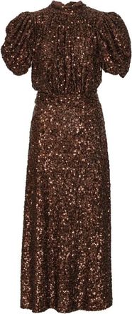 Rotate Sequins Midi Jurk - Dames - Casual kleedjes - Bruin - XS - Polyester - Kleedjes