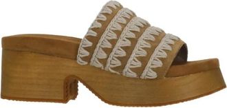 Mou Gehaakte Plateau Sandalen - Dames - Muiltjes - Veelkleurig - 38 EU - Leer - Schoenen