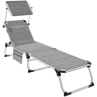 TecTake Tumbona plegable 220 x 60,5 x 34 cm con bolsillo lateral gris jaspeado
