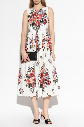 Dolce & Gabbana Cotton Dress With Floral Motif, Womens, White