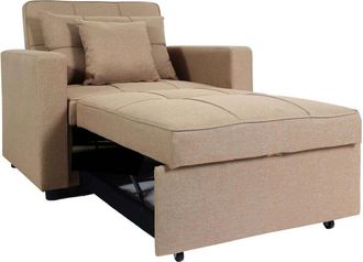 Hhg Non utilizzato] Poltrona letto relax trasformabile moderno con cuscino HHG 095 tessuto avorio beige