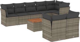 vidaXL Set De Muebles De Jard&iacute;n 9 Pzas Y Cojines Rat&aacute;n Sint&eacute;tico Gris Vidaxl