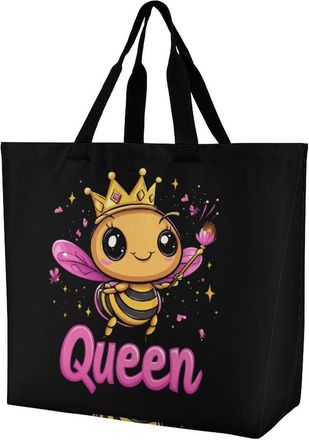 Generic Queen Cute Bee Reusable Shopping Bags Large Capacity Grocery Bag Heavy Duty Tote for Women 40x40x16cm