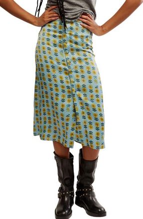 Free People Analise Polka Dot Button-Up Midi Skirt in Robins Egg Combo at Nordstrom, Size 14
