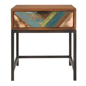 Rendez-Vous D&eacute;co Mesita de noche de madera de acacia y madera reciclada con 1 caj&oacute;n