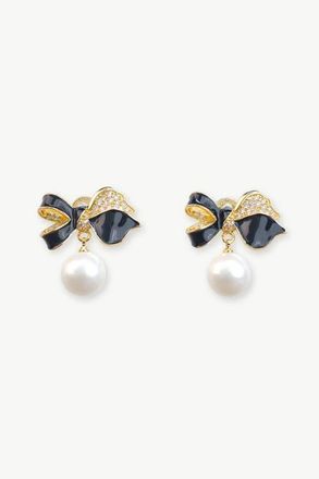 Classicharms Butterfly Pearl Drop Earrings in Black at Nordstrom