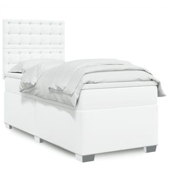 vidaXL Vidaxl - Cama Box Spring Con Colch&oacute;n Cuero Sint&eacute;tico Blanco 90x190 Cm