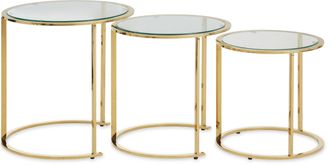 Premier Housewares Set of 3 Gold Brushed Nesting Tables, Modern Clear Glass Top Tables, Stylish and Functional Side Tables