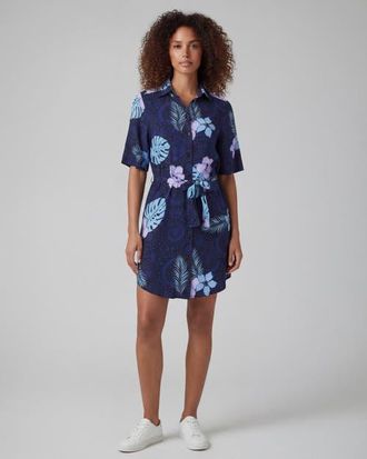 Lords of Harlech Tropical Fantasy Womens Wrap Shirt Dress in Tropical Fantasy Navy at Nordstrom, Size Xx-Large