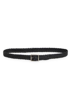 Nili Lotan Nicola Braided Leather Belt in Black W/Shiny Silver Buckle at Nordstrom, Size 95