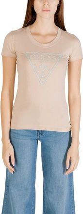 Guess Tops, Dames, Beige, M, Katoen, SS CN Shiny Triangle W5Ri 11 J1314 T-Shirt