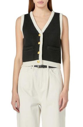 English Factory Contrast Trim Crop Vest in Black/White at Nordstrom, Size X-Small