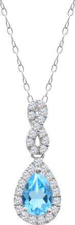 Diamond2Deal Sterling Silver Swiss Blue Topaz with White Zircon Pendant Necklace 18