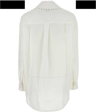 Bottega Veneta Womens Scalloped Collar Linen Shirt White