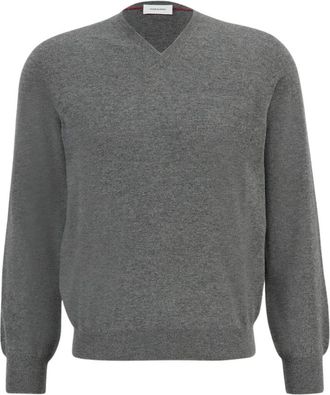 Ferragamo V-Neck Trui van Virgin Wol - Heren - V-hals truien - Grijs - S - Wol - Truien & Vesten