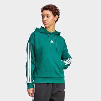 adidas Kapuzensweatshirt ADIDAS SPORTSWEAR W 3S FL HD, Damen, Gr. XS, weiss (collegiate gr&uuml;n, wei&szlig;), Obermaterial: 55% Baumwolle, 36% Polyester, 9% Viskose, 