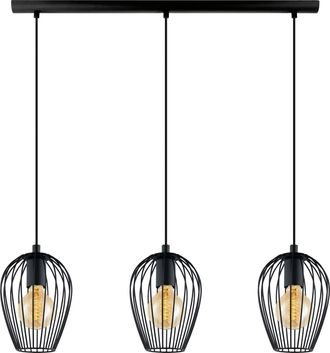 Eglo Eglo Lampada A Sospensione Newtown, Lampada A Sospensione A Tre Punti Luce Vintage, Lampada A Sospensione Retr&ograve; In Acciaio, Nero, E27