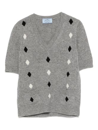 Prada V-neck T-shiry - women - Cashmere - 38 - Grey