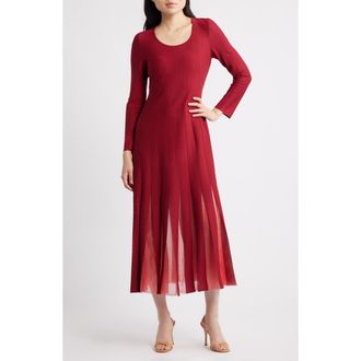 Misook Fit & Flare Long Sleeve Dress in Scarlet Red at Nordstrom, Size X-Large