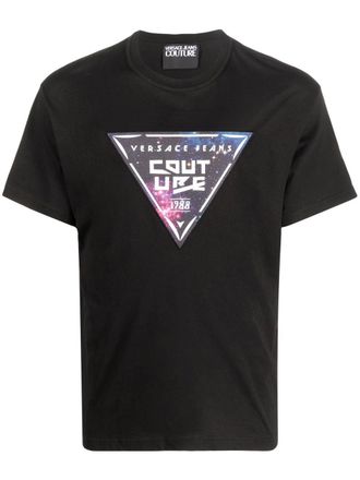 Versace Jeans Couture logo-patch cotton T-shirt - men - Cotton/Polyester - L - Black