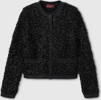 Gucci Shiny Chunky Wool Cardigan, Black, Ready-to-wear