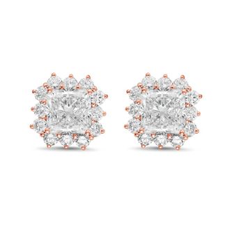 Diana M. Jewels 14kt rose gold 5cts lab grown Radiant Cut Diamond Halo Earrings