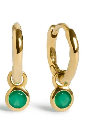 Monica Vinader Birthstone Huggie Hoop Earrings in 18K Gold Vermeil/green Onyx at Nordstrom