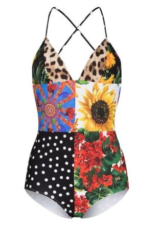 Dolce & Gabbana Sicily Floral Patchwork Swimsuit Size M