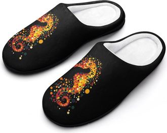Generic Abstract Hippocampus Seahorse Mens Slippers Slip On Comfortable Fleece Cotton House Shoes Winter