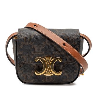Celine Brown Mini Triomphe Coated Canvas Triomphe Crossbody