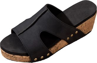 Generic 2026 Women Summer Solid Slip On Casual Open Toe Comfortable Beach Shoes Sandals Slippers (Black, 4.5) (2)