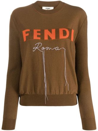 Fendi Sweater met logo jacquard - Bruin