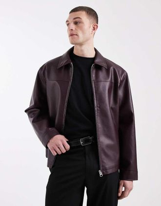 Asos Giacca harrington in pelle sintetica bordeaux-Rosso