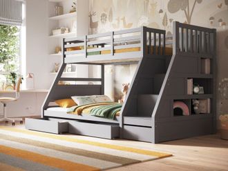 Flair Lunar Wooden Triple Bunk Bed in Grey | Size: Single