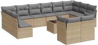 vidaXL Set Sof&aacute;s De Jard&iacute;n Con Cojines 13 Pzas Rat&aacute;n Sint&eacute;tico Beige Vidaxl