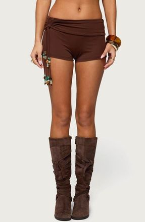 Edikted Thia Ruched Shorts in Dark-Brown at Nordstrom, Size X-Small