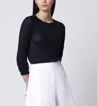 Roberto Collina Maglia girocollo blu navy in cashmere e seta